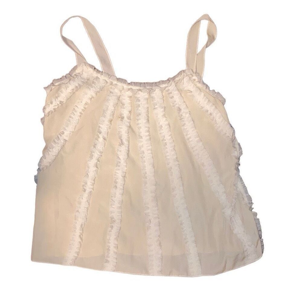 Vtg Y2K Metro 7 Cream Off White Cropped Texturized Front Pleated Blouse Small